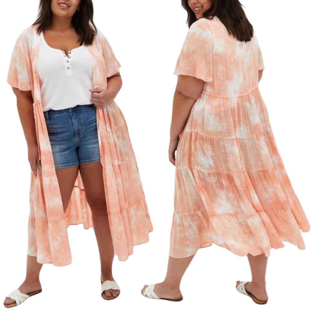 TORRID Peach Tie-Dye Clip-Dot‎ Kimono. Size 4XL